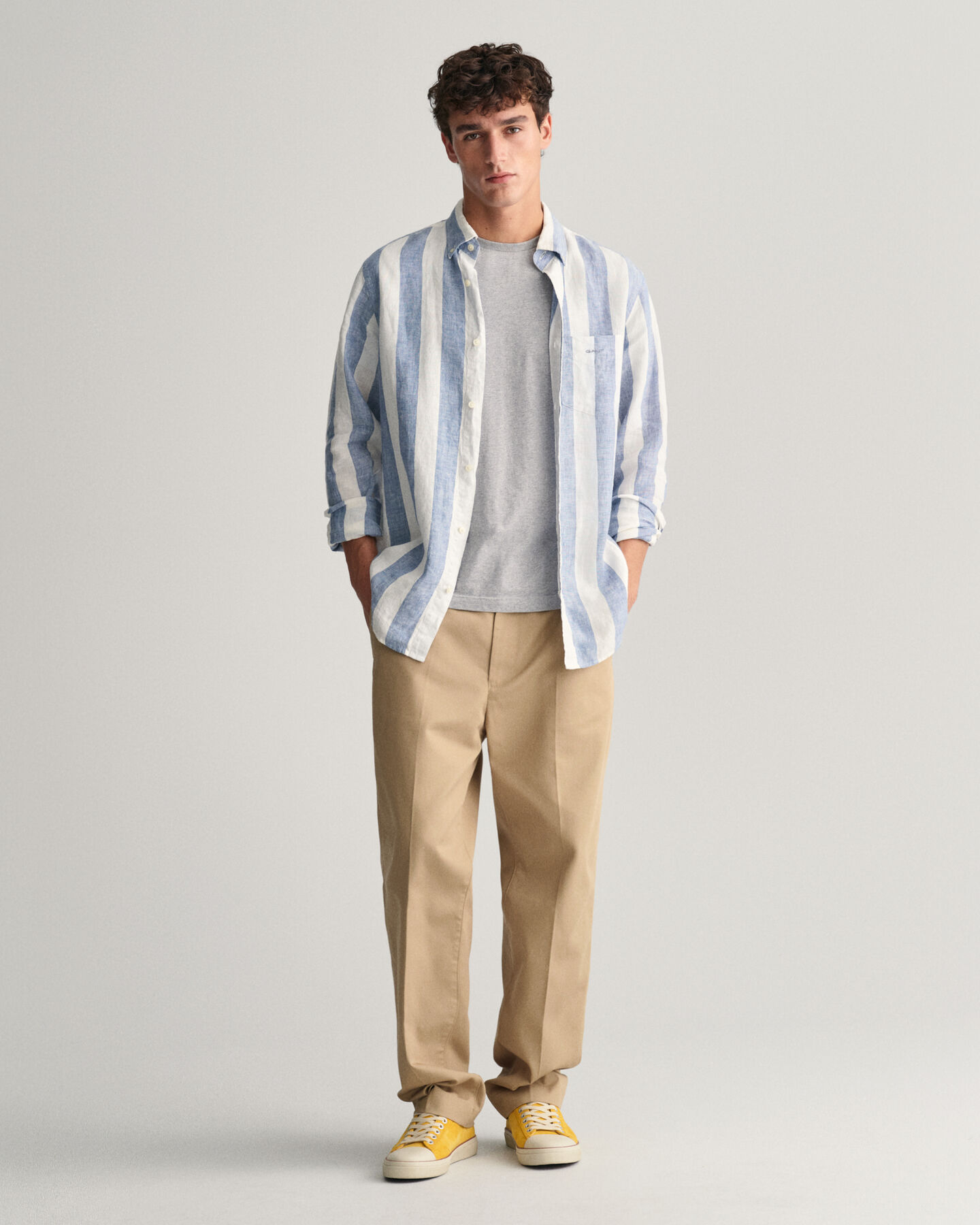 Regular Fit Leinenhemd mit markanten Streifen