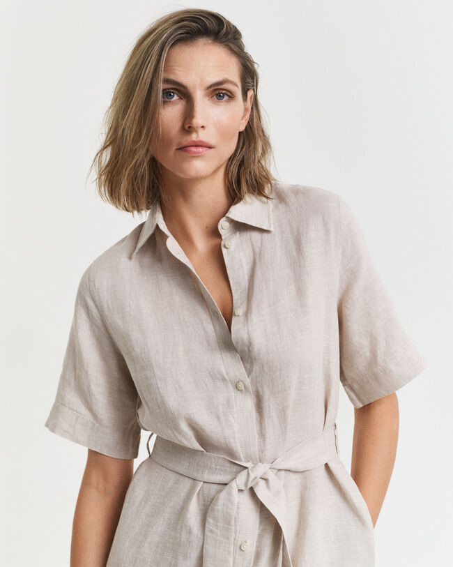 Kurz&auml;rmeliges Hemdblusenkleid aus Leinen