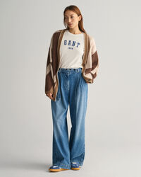 Strickjacke mit Buchstaben-Print und Intarsienstrickerei