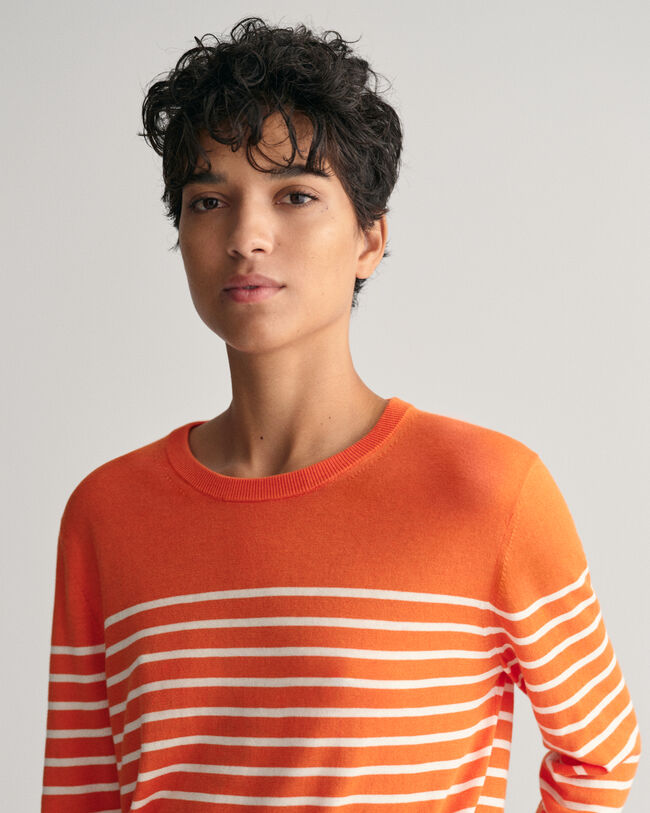 Feinstrick Rundhalspullover mit Streifen