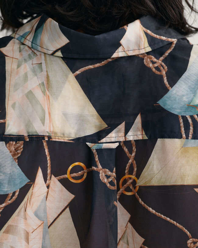 Relaxed Fit Sailing Print Baumwoll Seiden Bluse