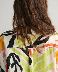 Palm Print Leinen Kurzarm-Kaftan