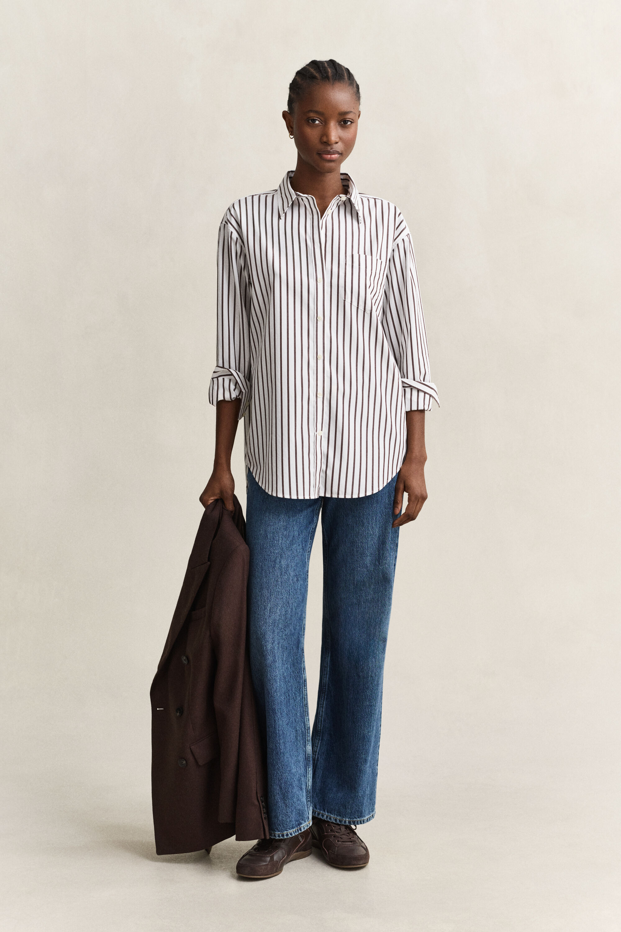 Chemise classique coupe décontractée en popeline à rayures