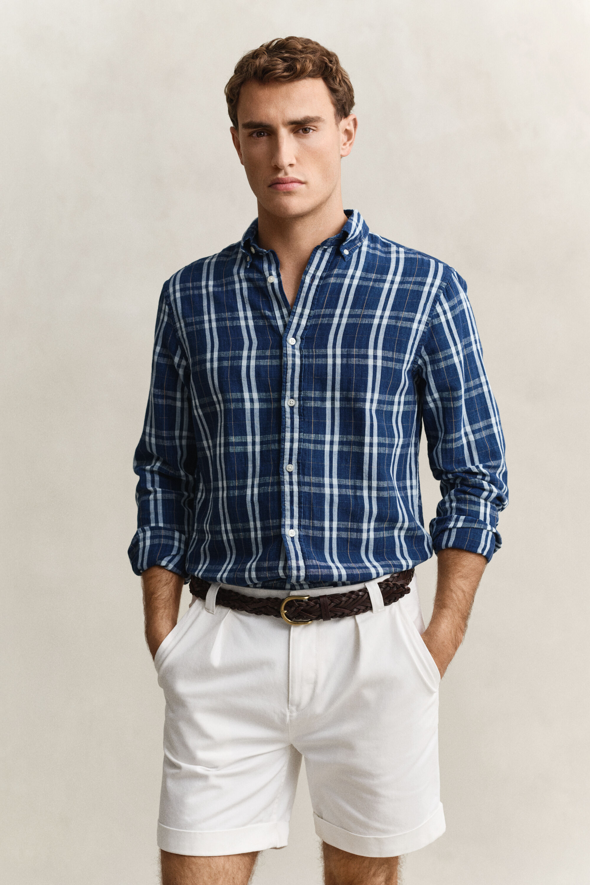 Cotton Linen Checked Shirt