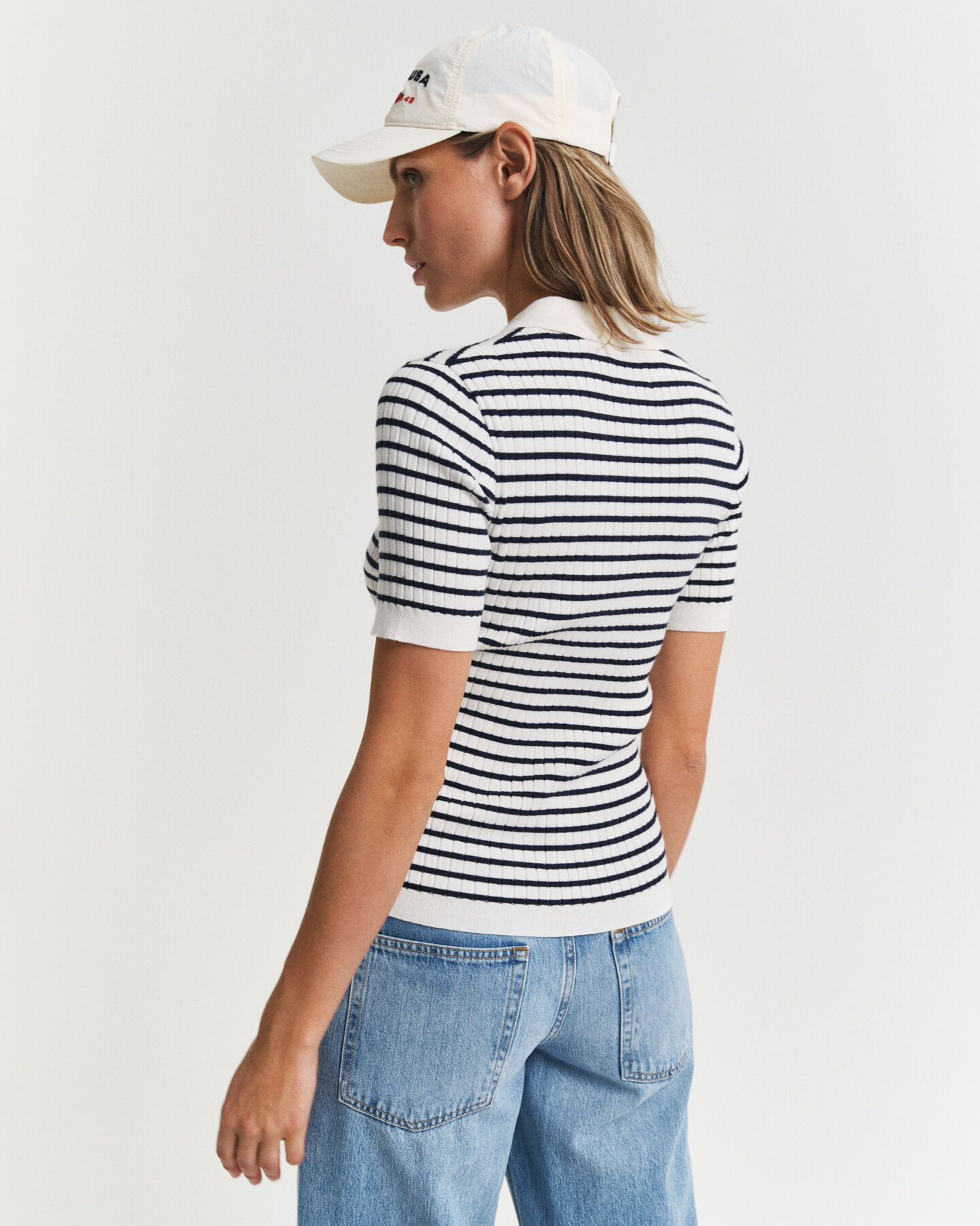 Kurzärmliger Rippstrick Rugger mit Streifen