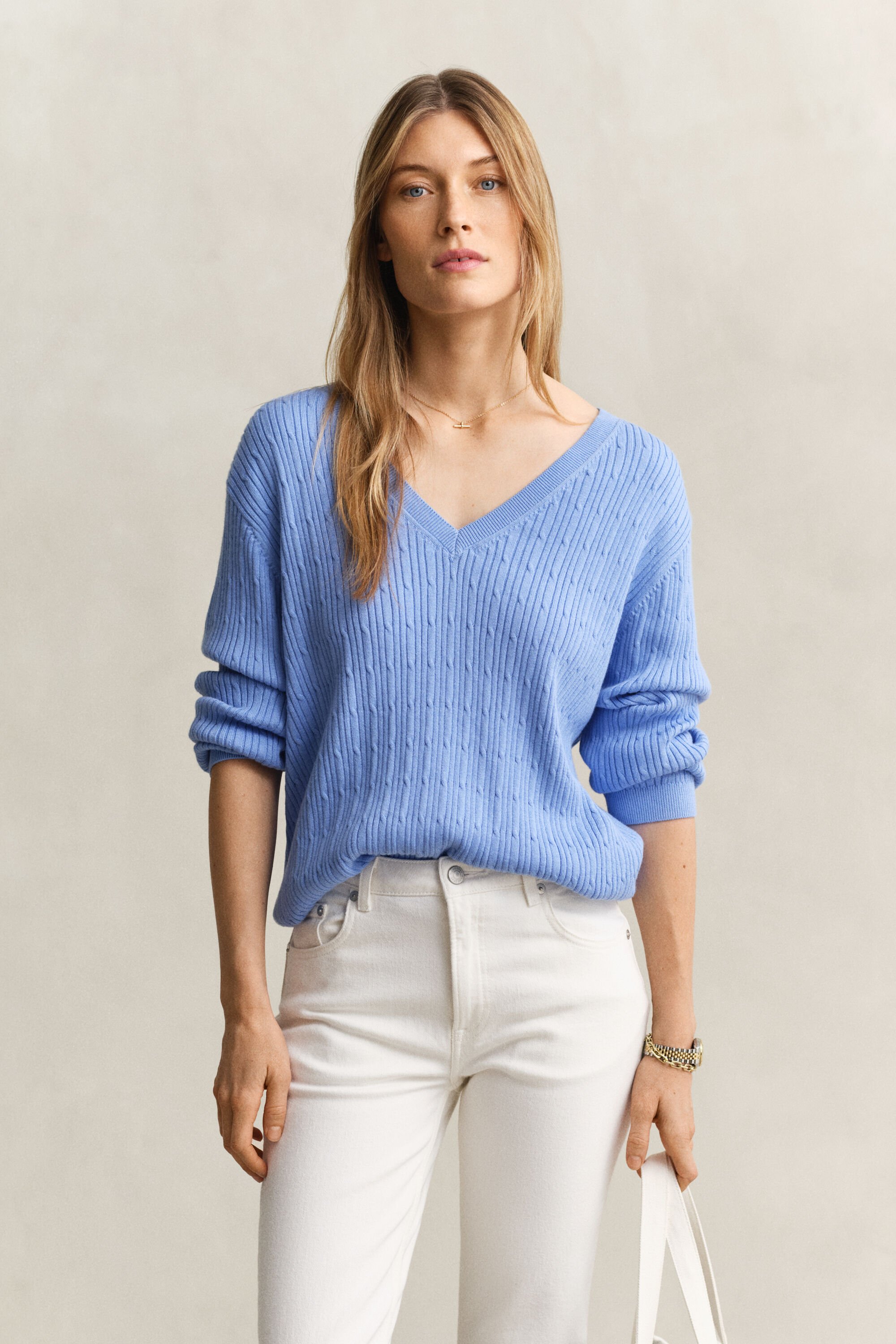 Cable Knit V-Neck Sweater