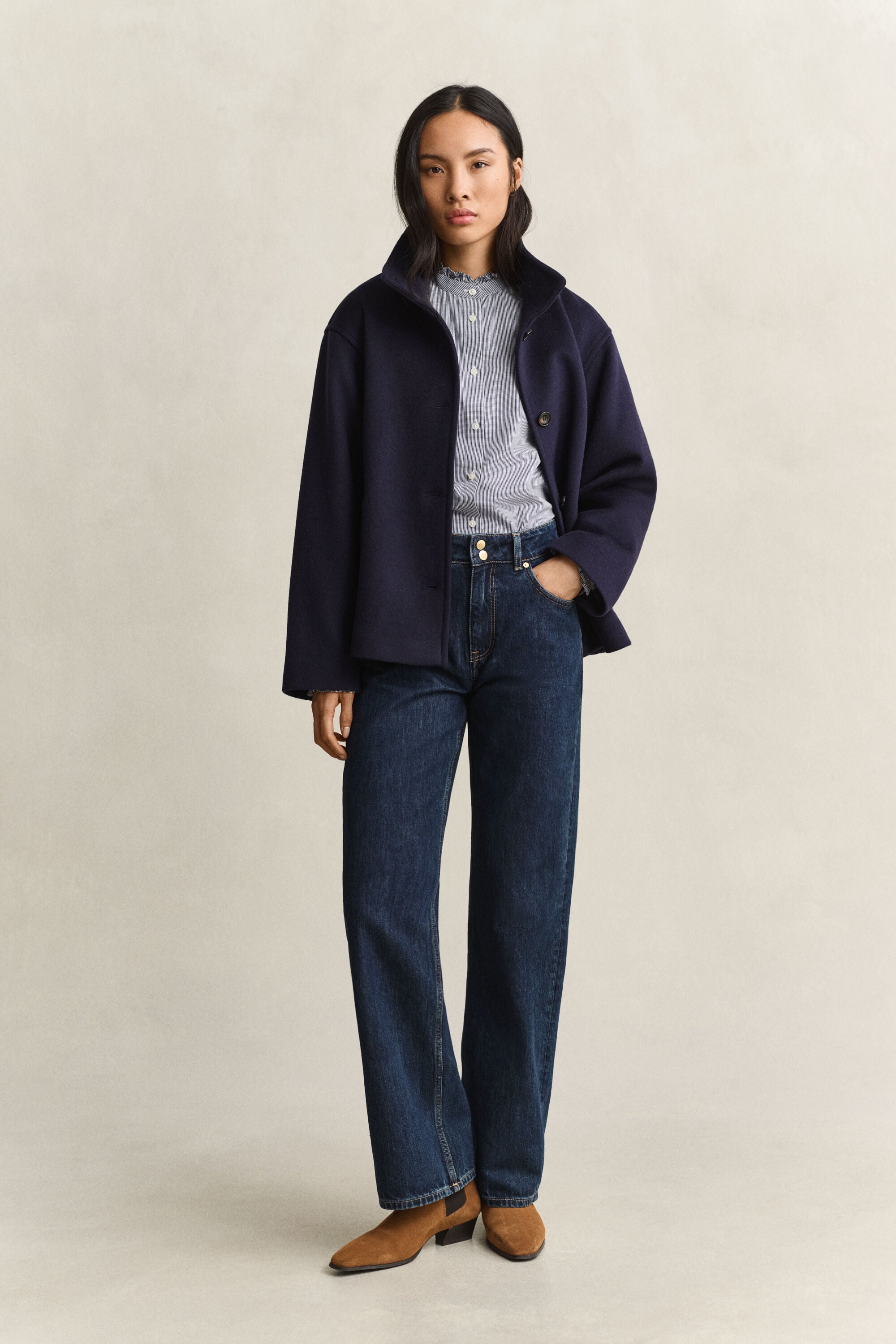 Blusa con colletto arricciato