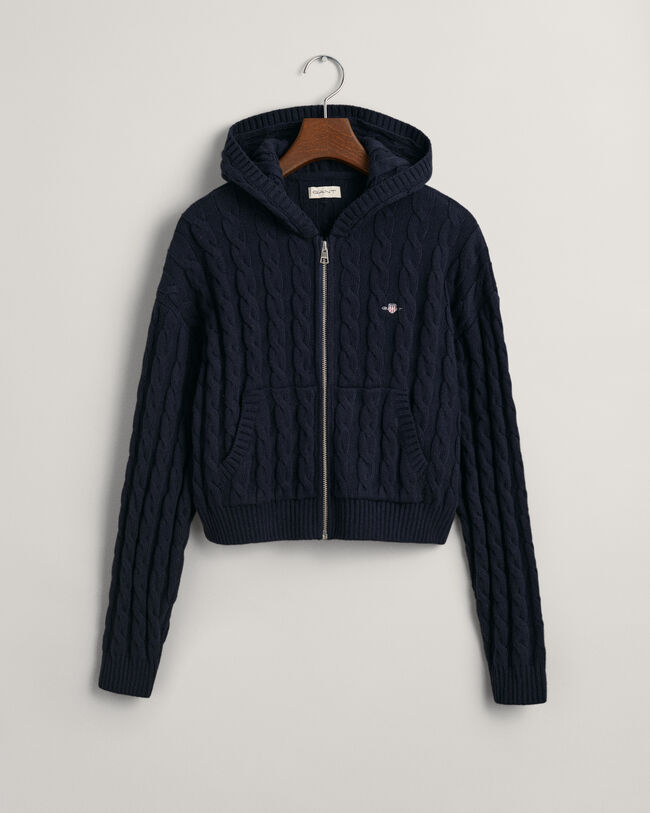 Teen Girls Verk&uuml;rzte Shield Sweatjacke mit Zopfstrickmuster