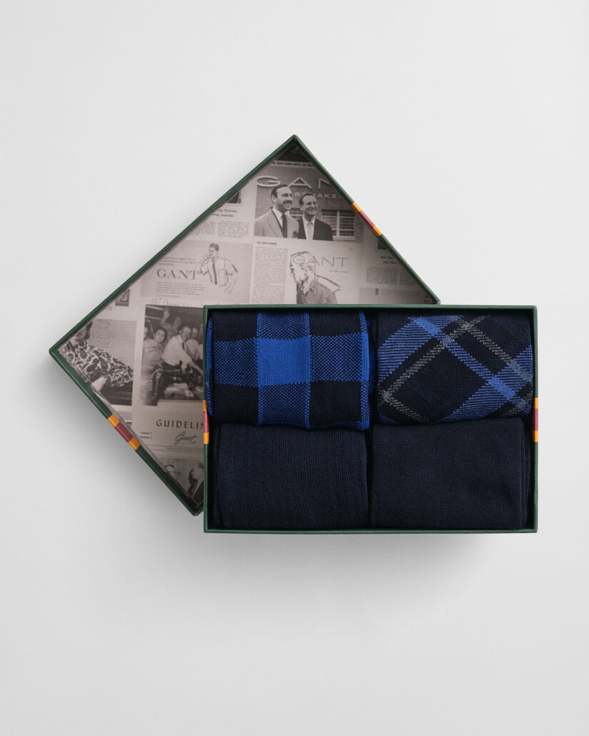 4er-Pack Socken Kariert & Einfarbig in Geschenkbox