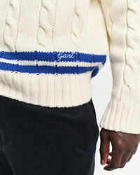 V-Neck Pullover mit Zopfmuster