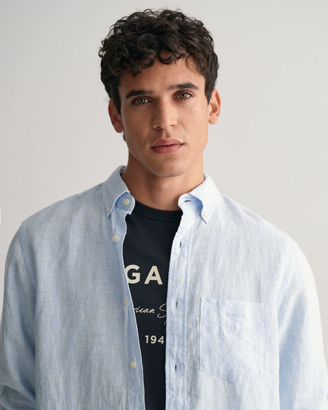 Regular Fit Leinen Hemd mit Streifen