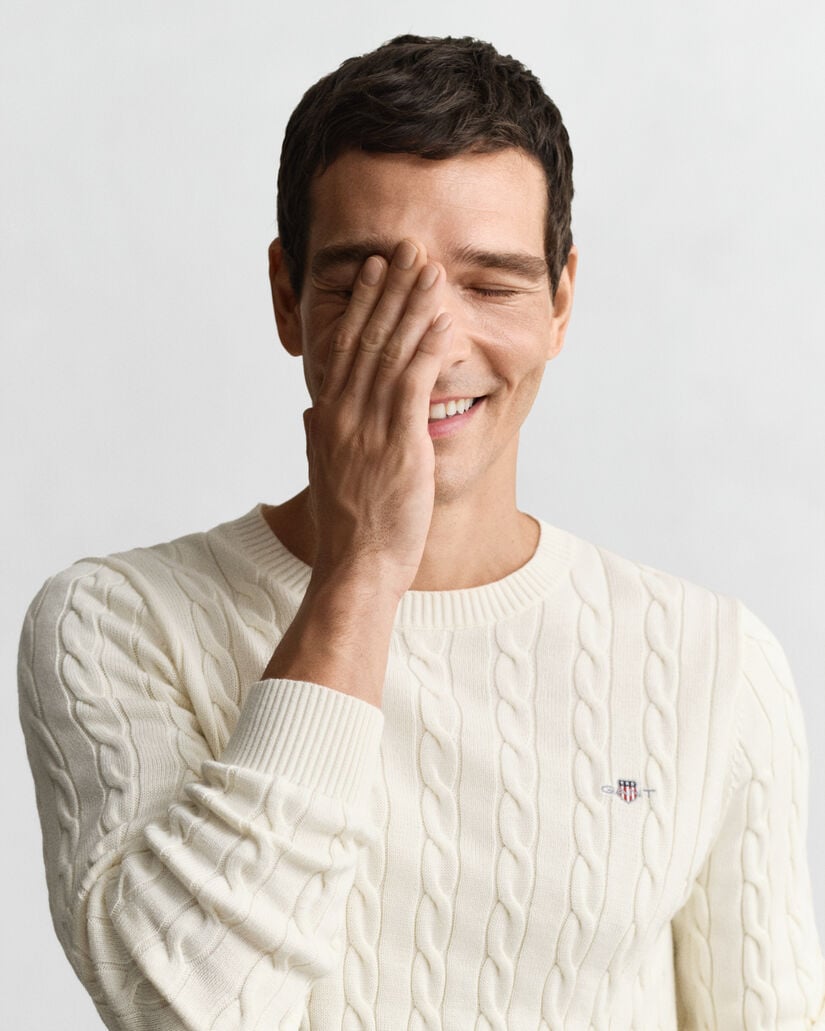 Zopfstrick Rundhalspullover aus Baumwolle