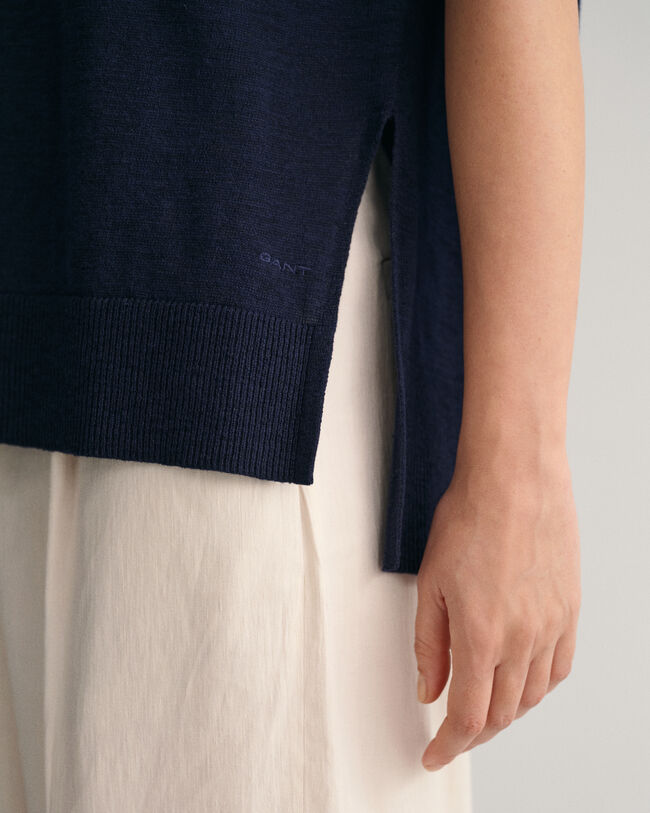 V-Neck Top aus Leinenmischgewebe