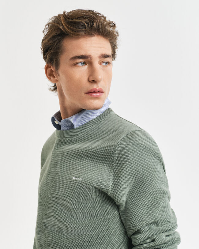 Rundhalspullover aus Baumwoll-Piqu&eacute;