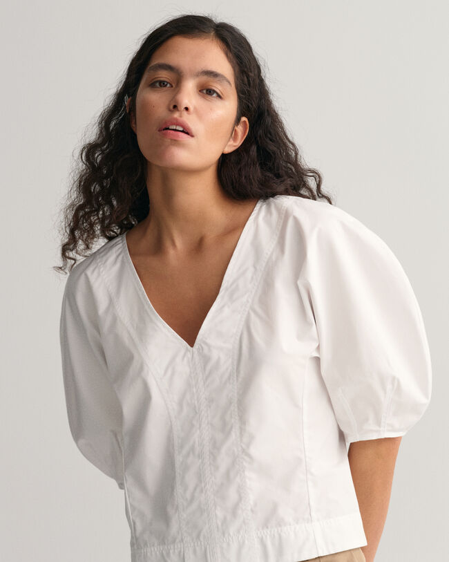 V-Neck Shirt mit Ballonärmeln