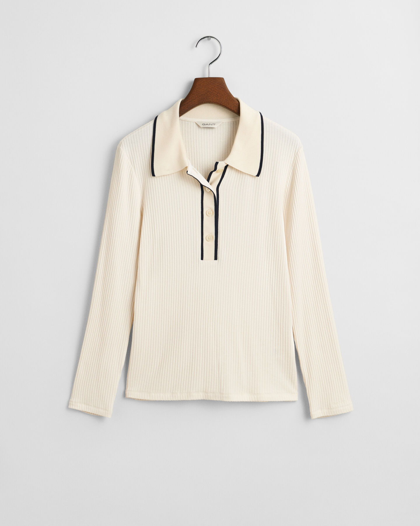 Geripptes Langarm-Poloshirt