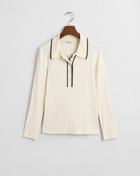 Geripptes Langarm-Poloshirt