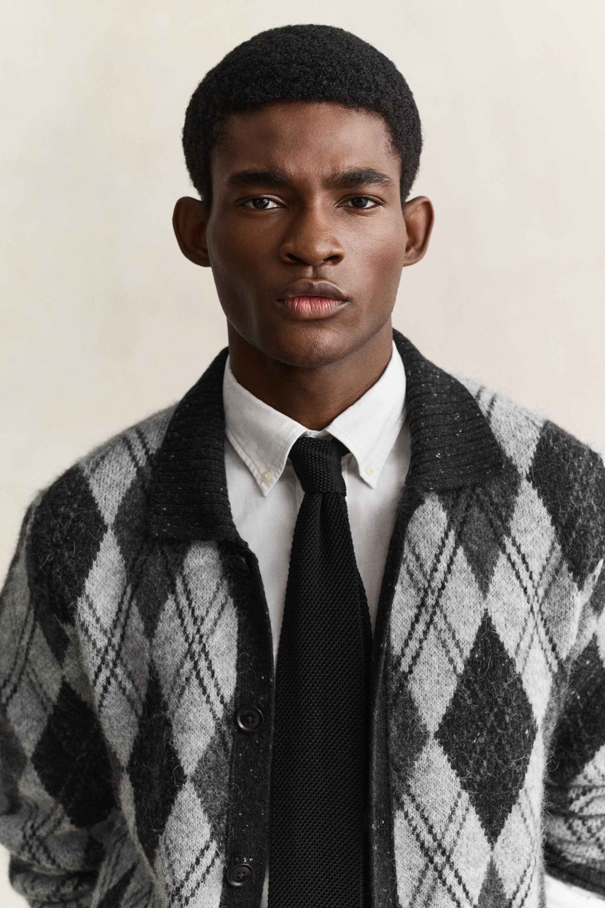 Alpaca Wool Blend Argyle Polo Cardigan