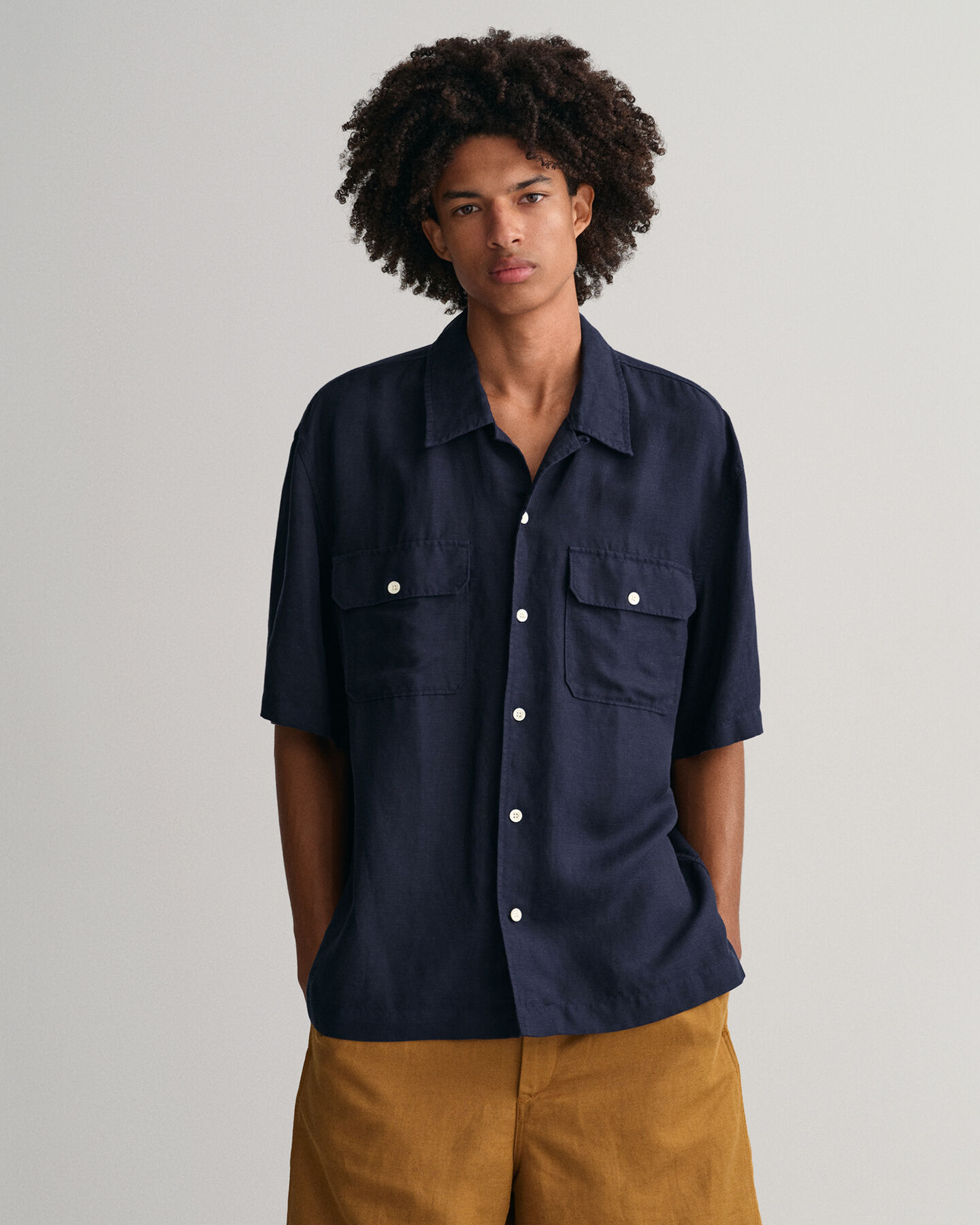 Relaxed Fit Leinen Lyocell Kurzarmhemd