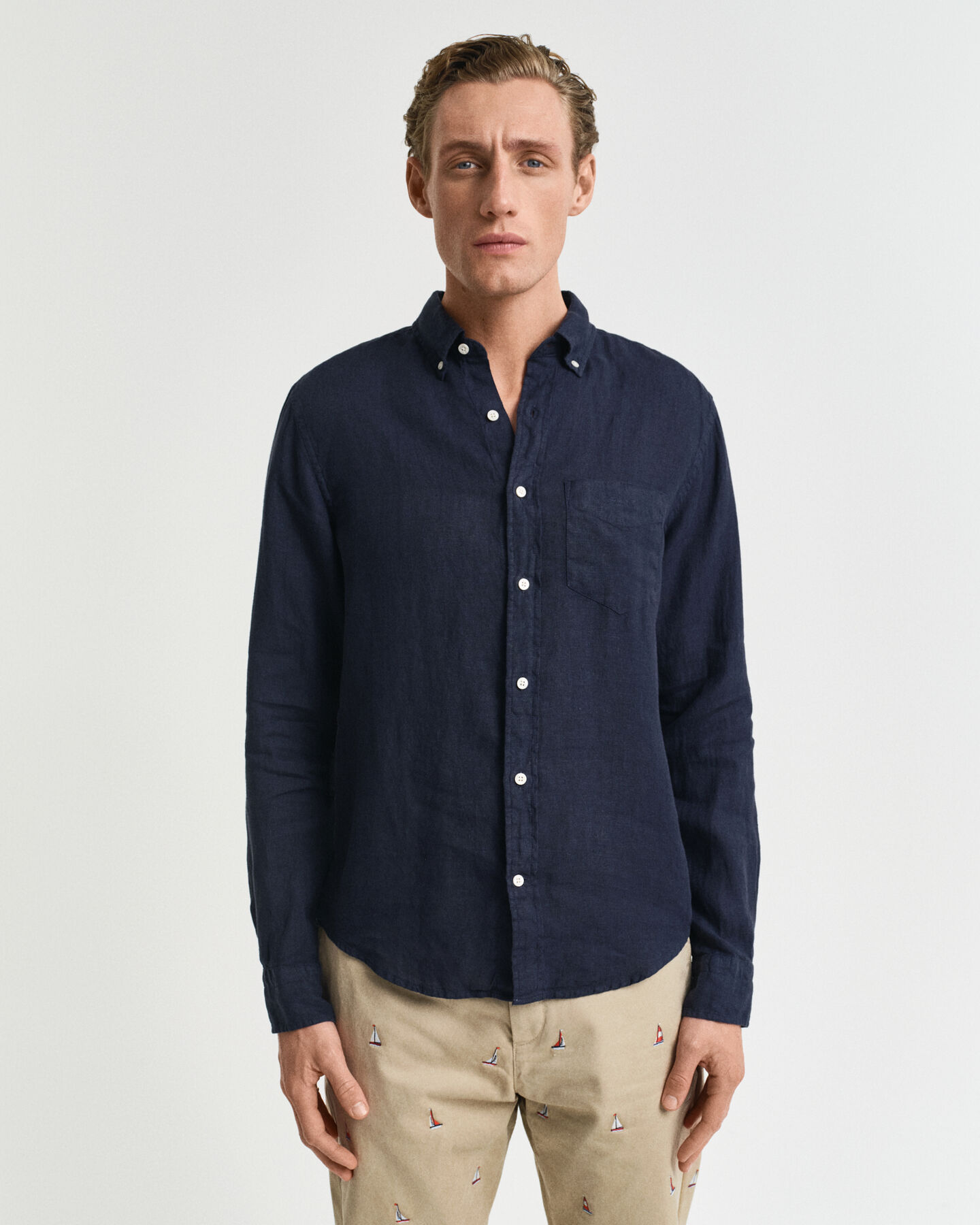 Stückgefärbtes Regular Fit Leinen Hemd