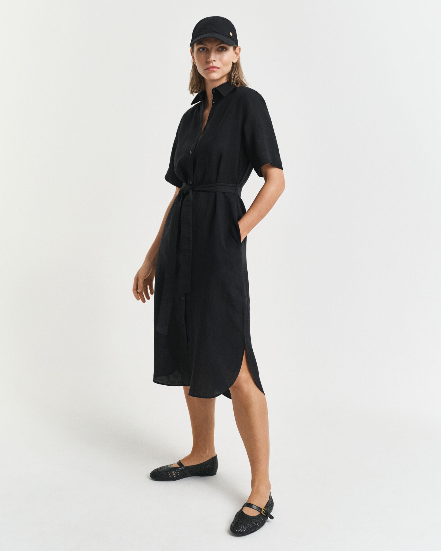 Kurz&auml;rmeliges Hemdblusenkleid aus Leinen