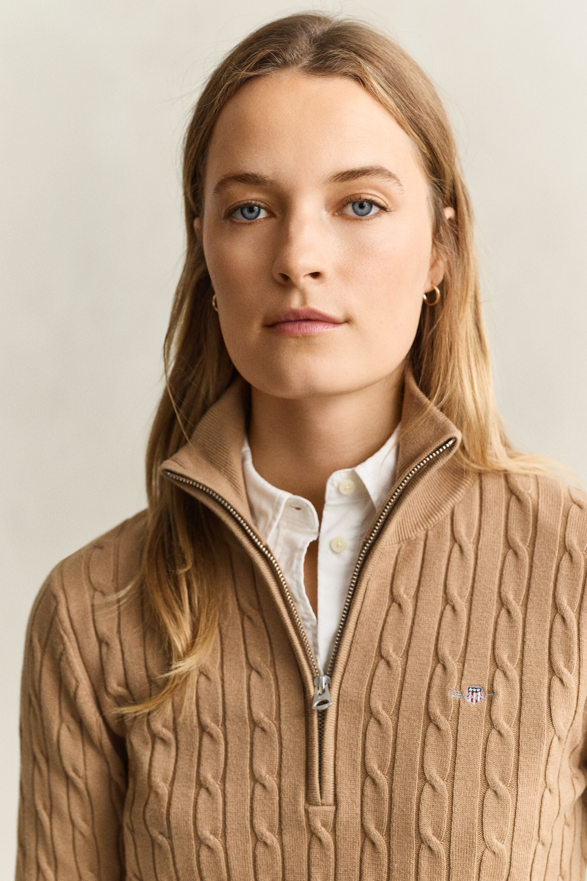 Stretch Cable Knit Half-Zip Sweater