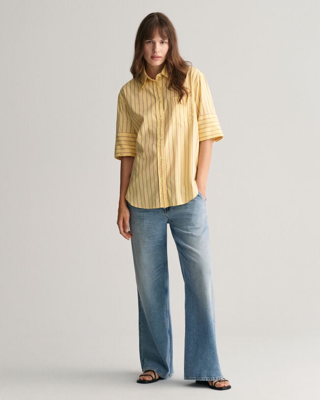 Gestreifte Relaxed Fit Luxury Oxford Kurzarmbluse