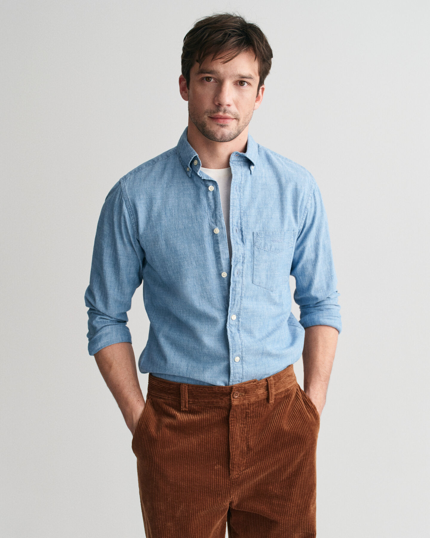 Regular Fit Indigo Chambray Hemd