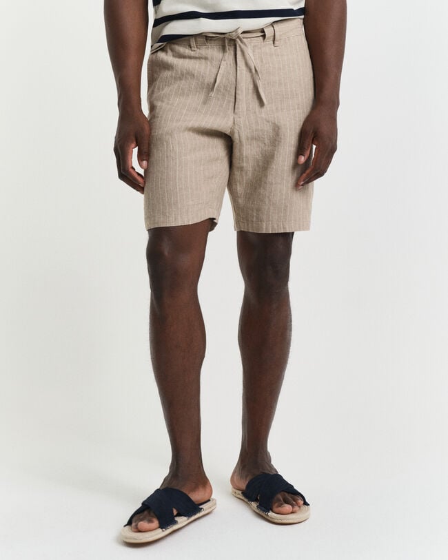 Regular Fit Pinstripe Leinen Shorts