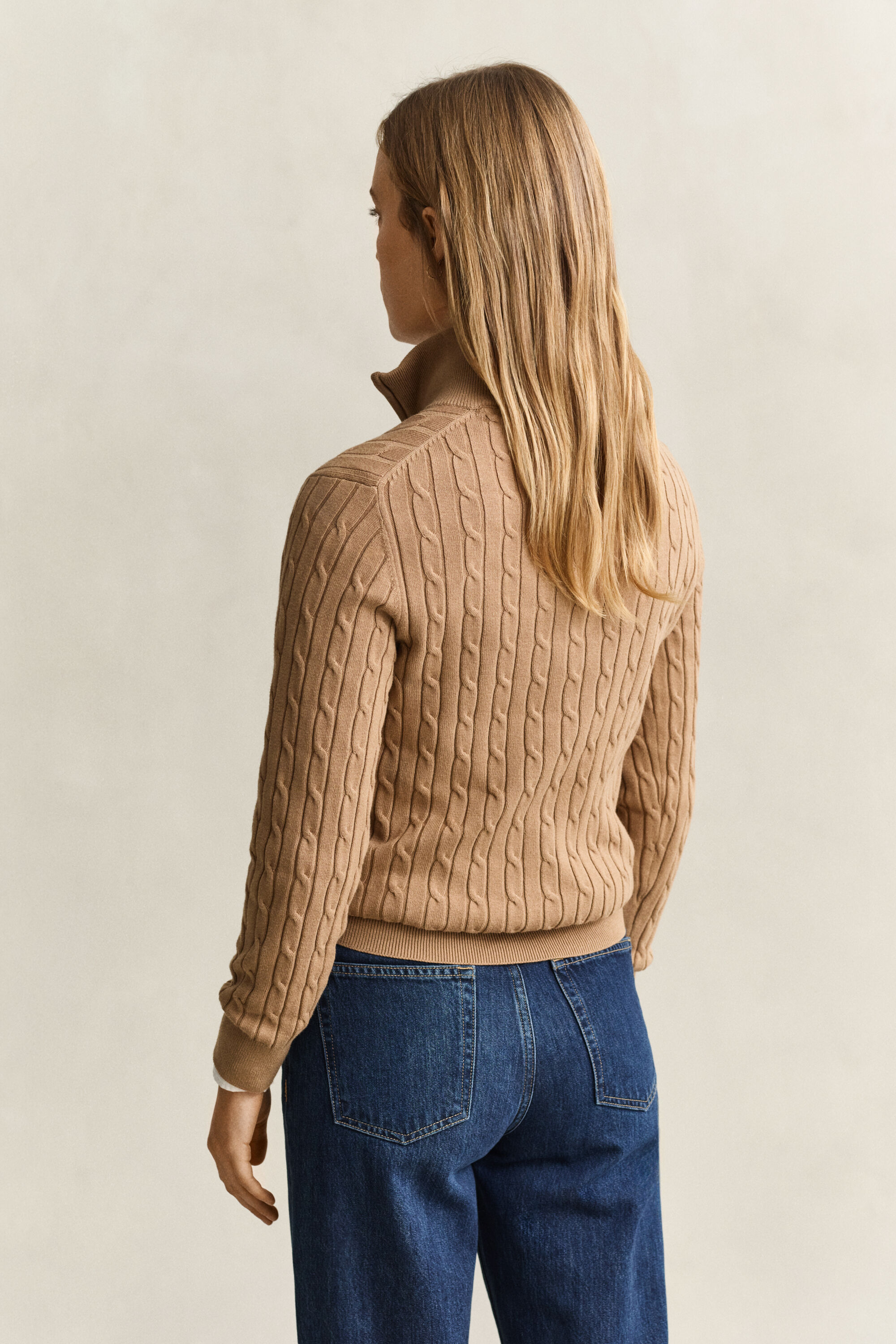 Stretch Cable Knit Half-Zip Sweater