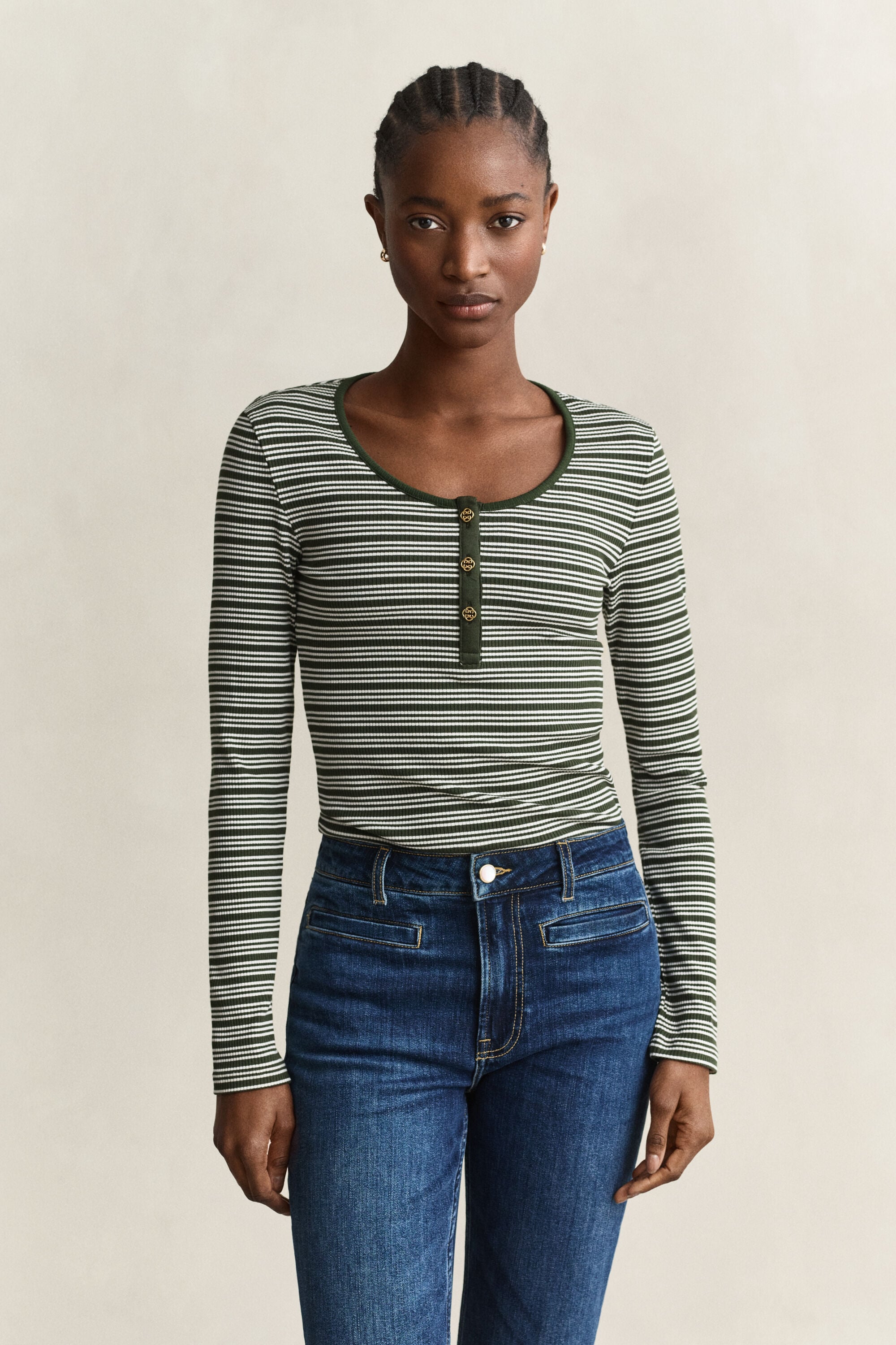 Maglia Henley a coste a maniche lunghe