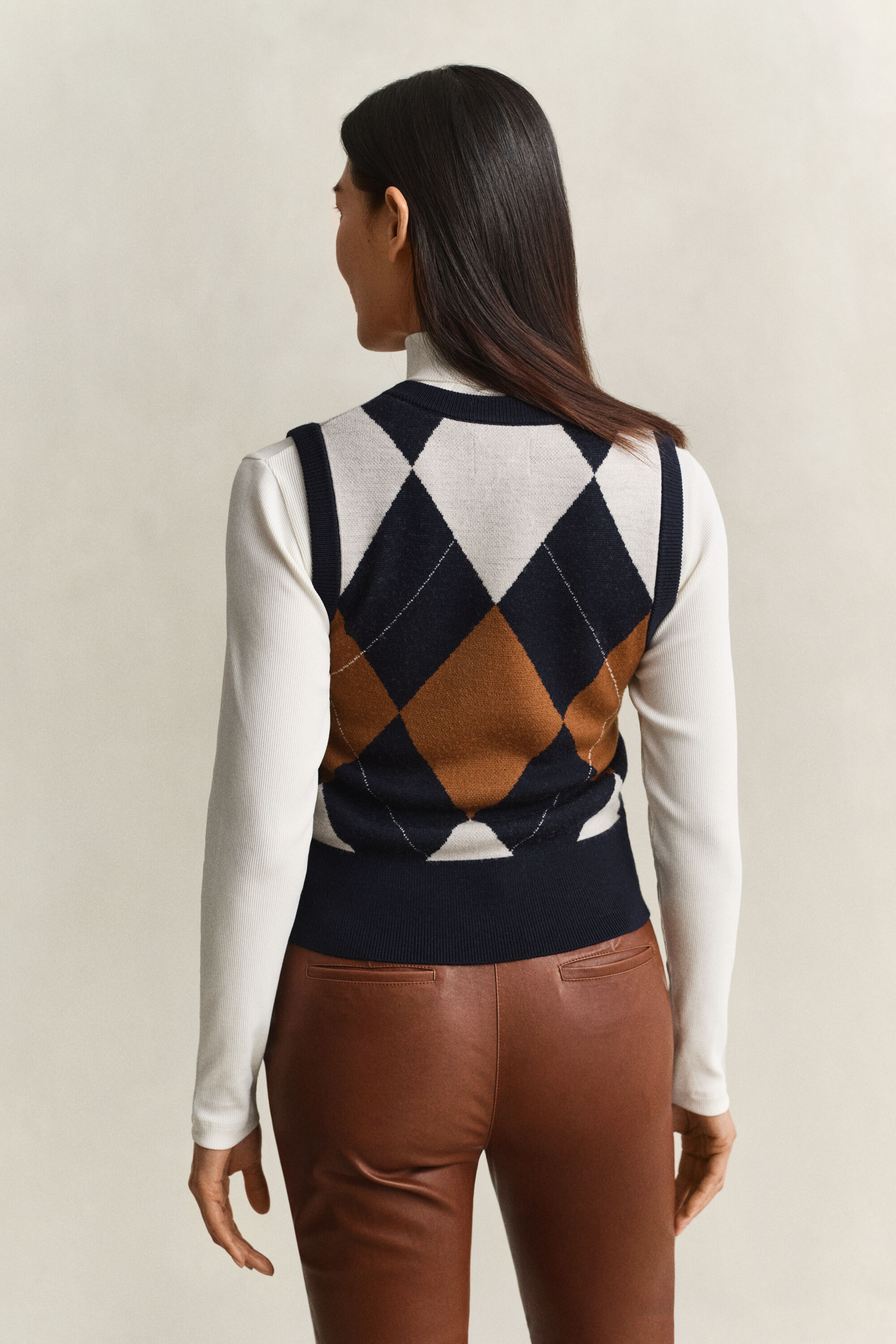 Pull sans manches en laine tricotée avec motif argyle