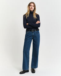 Geripptes Langarm-Rollkragenshirt