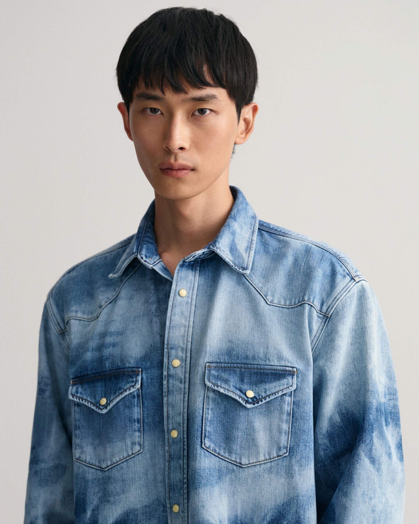 Relaxed Fit Bleach Wash Westernhemd