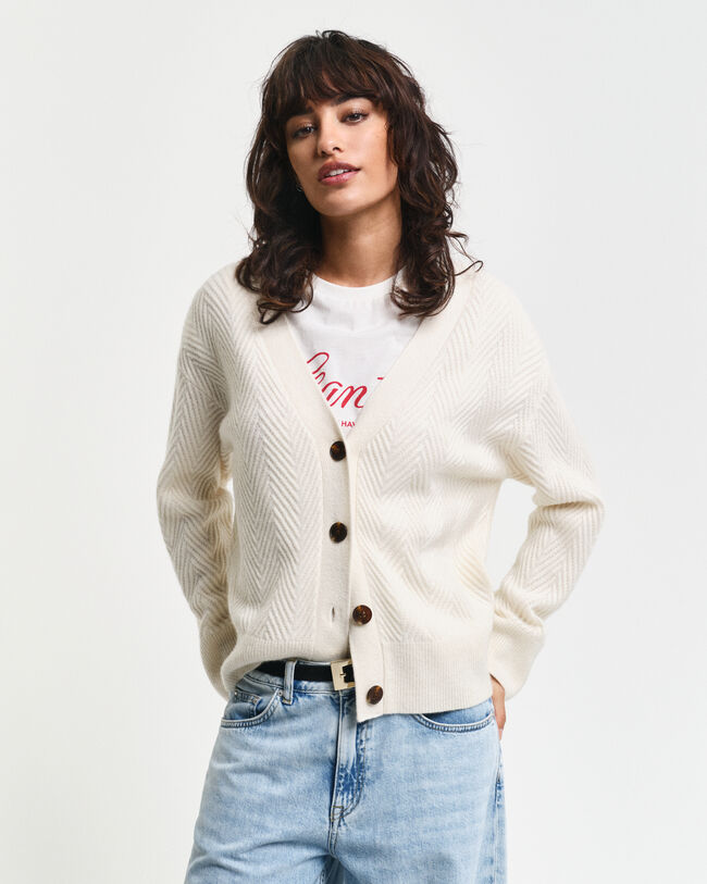 Herringbone V-Neck Strickjacke