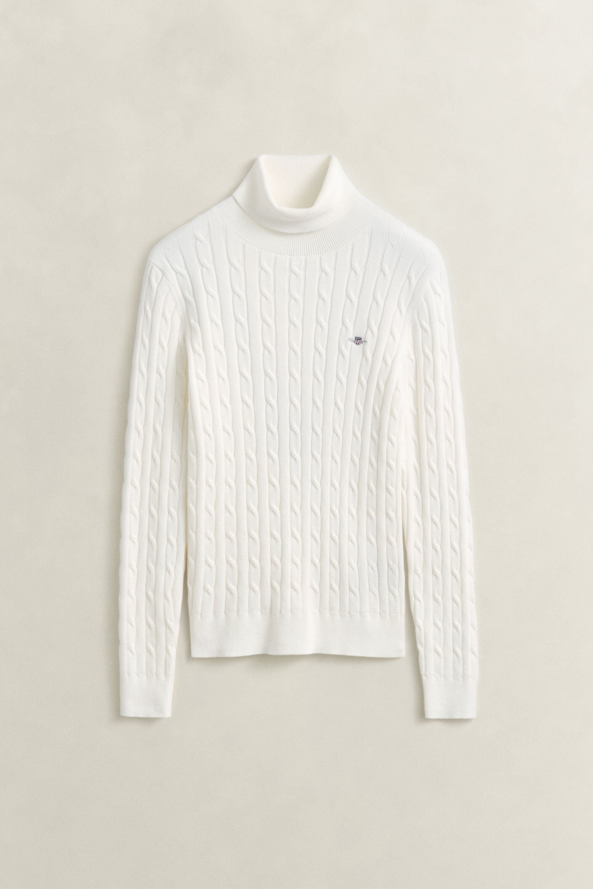 Stretch Cotton Cable Knit Turtleneck Sweater
