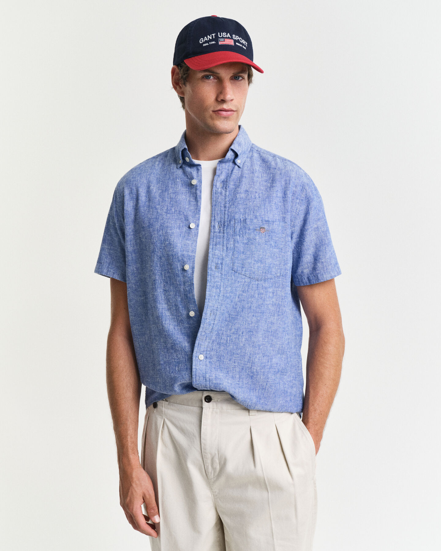 Regular Fit Baumwoll Leinen Kurzarmhemd