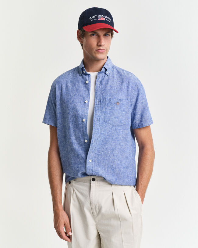 Regular Fit Baumwoll Leinen Kurzarmhemd