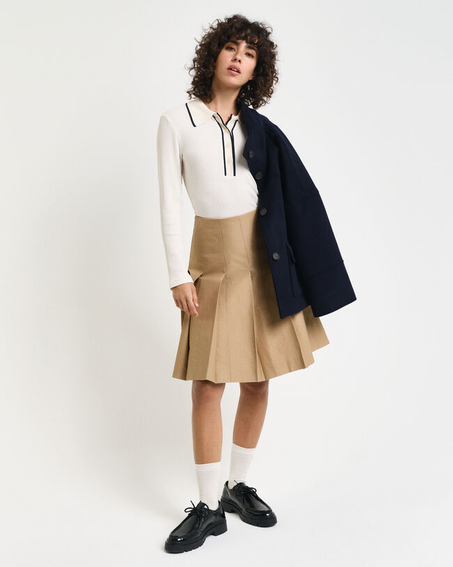 Geripptes Langarm-Poloshirt