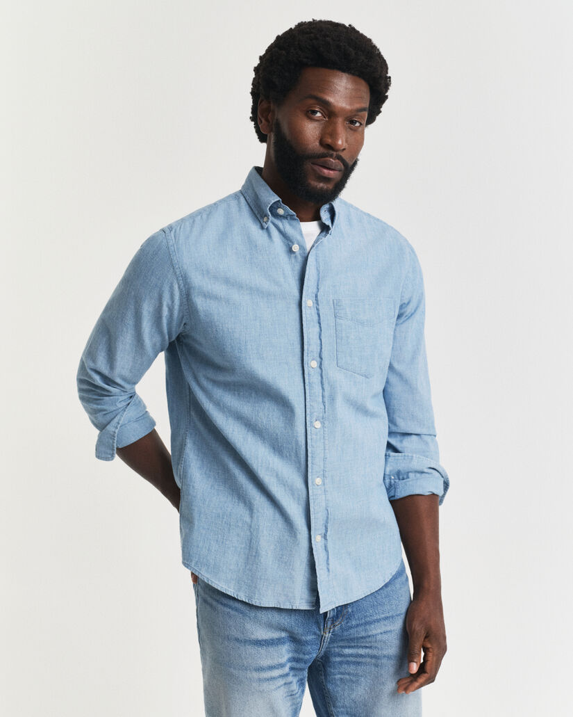 Regular Fit Indigo Chambray Hemd