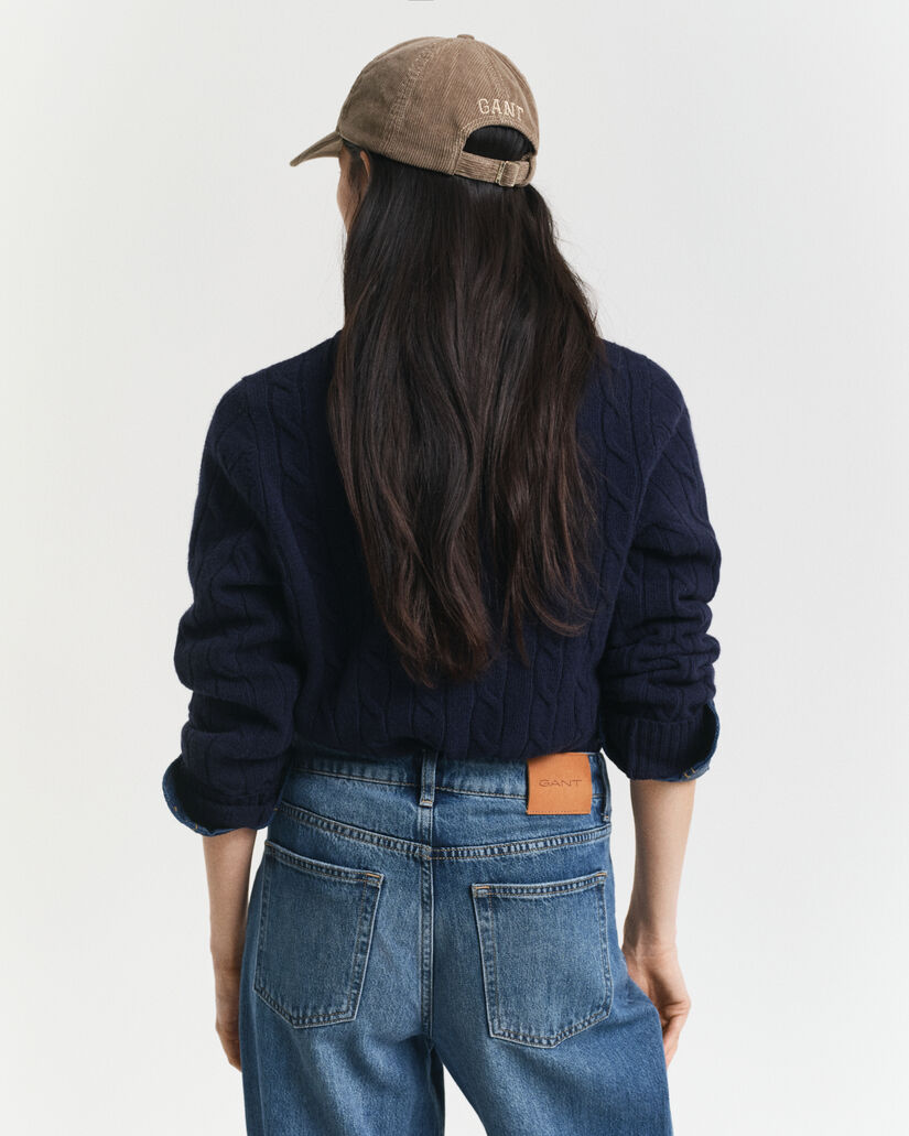 Lambswool Zopfstrick Rundhalspullover