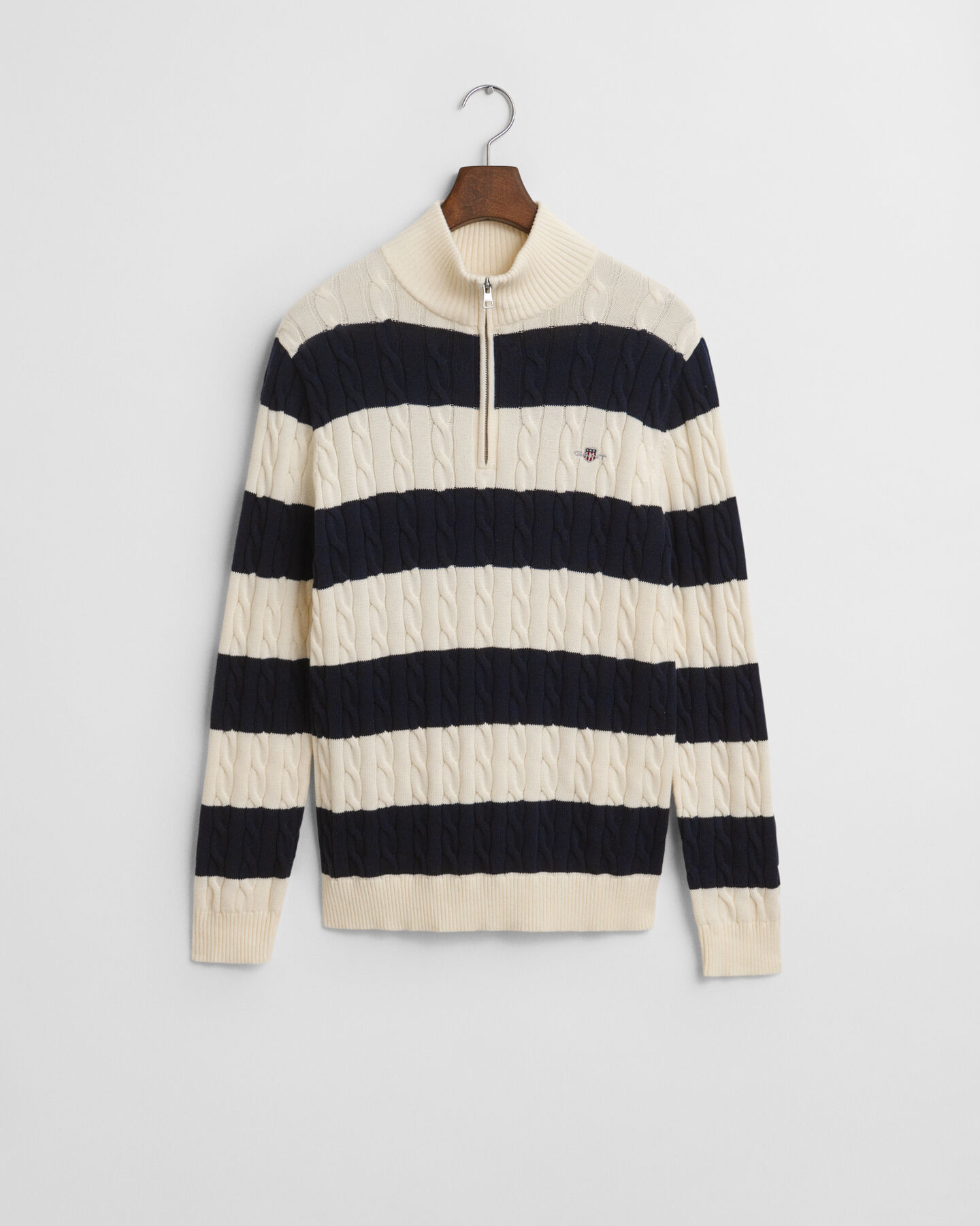 Gestreifter Zopfstrick-Troyer aus Baumwolle