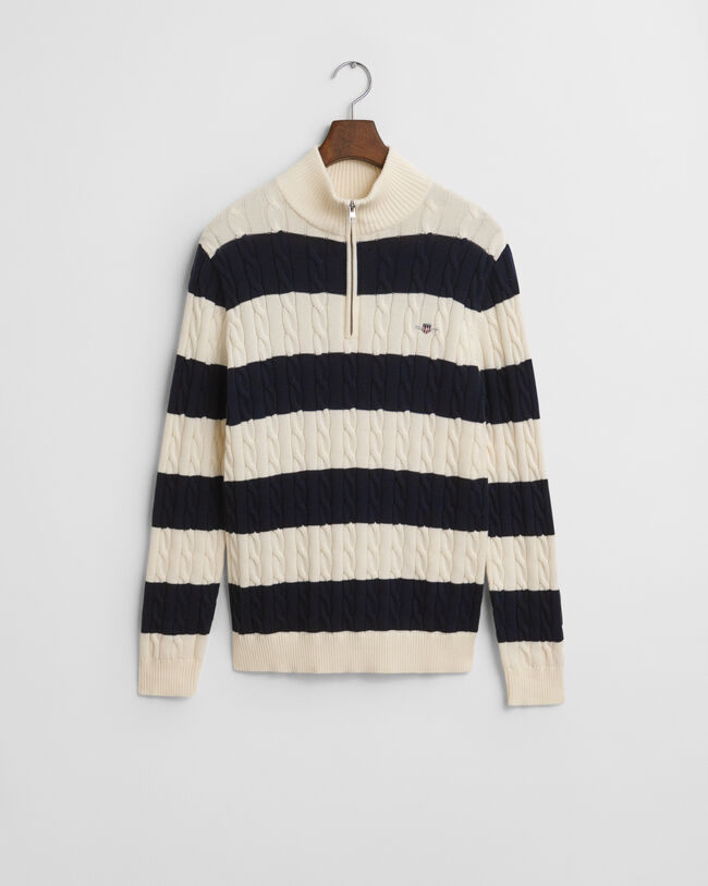 Gestreifter Zopfstrick-Troyer aus Baumwolle