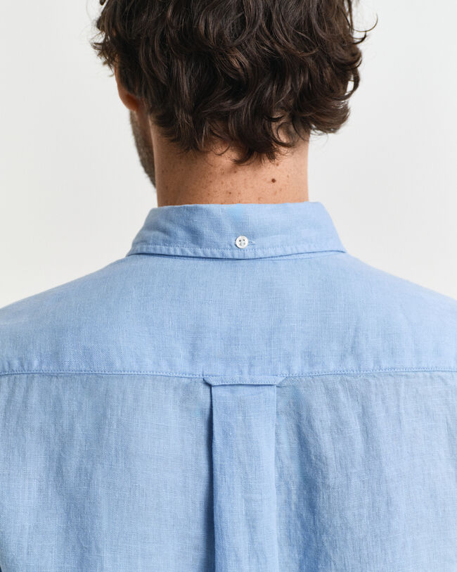 St&uuml;ckgef&auml;rbtes Regular Fit Leinen Kurzarmhemd