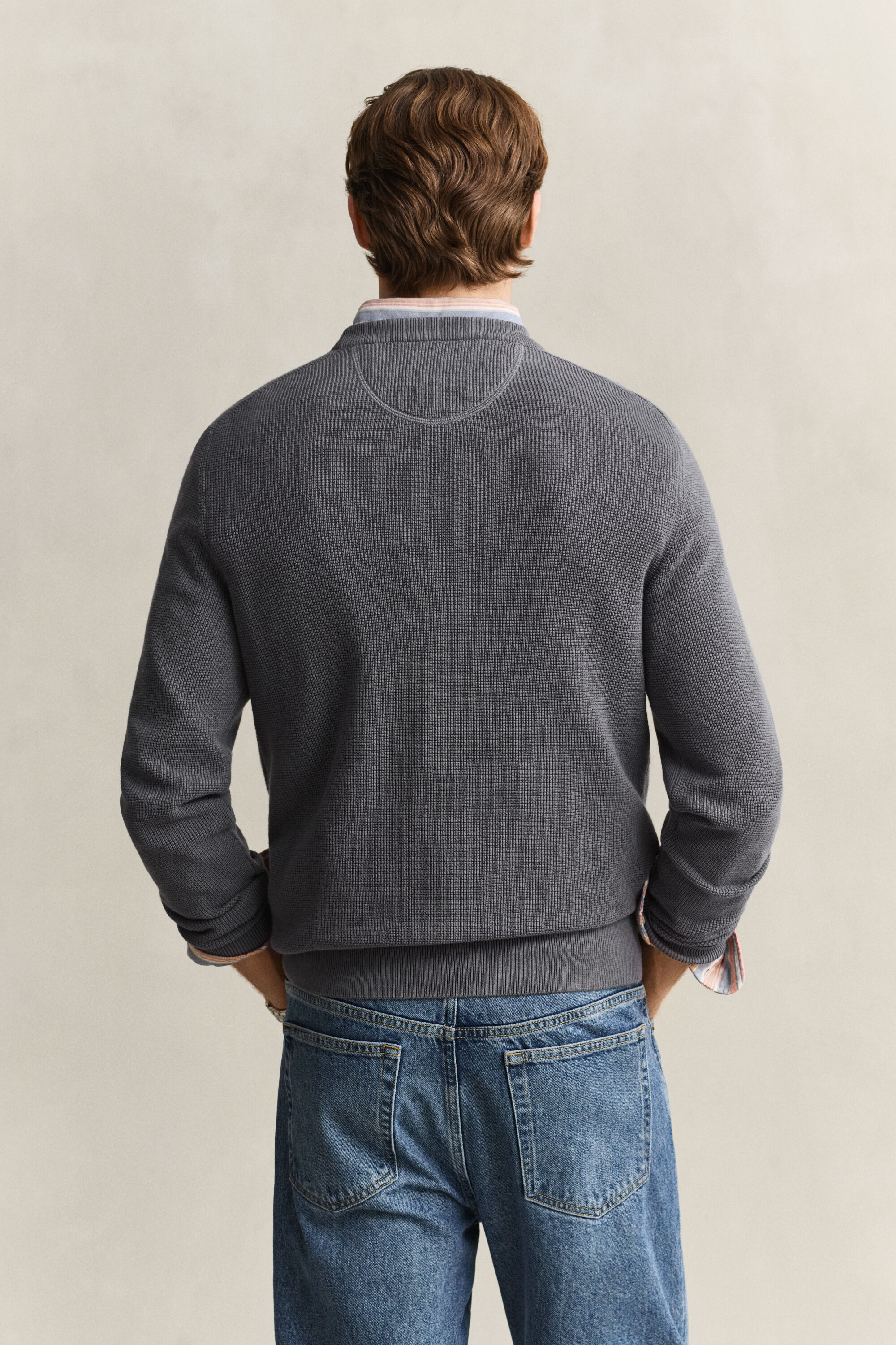 Pull col rond en coton texturé