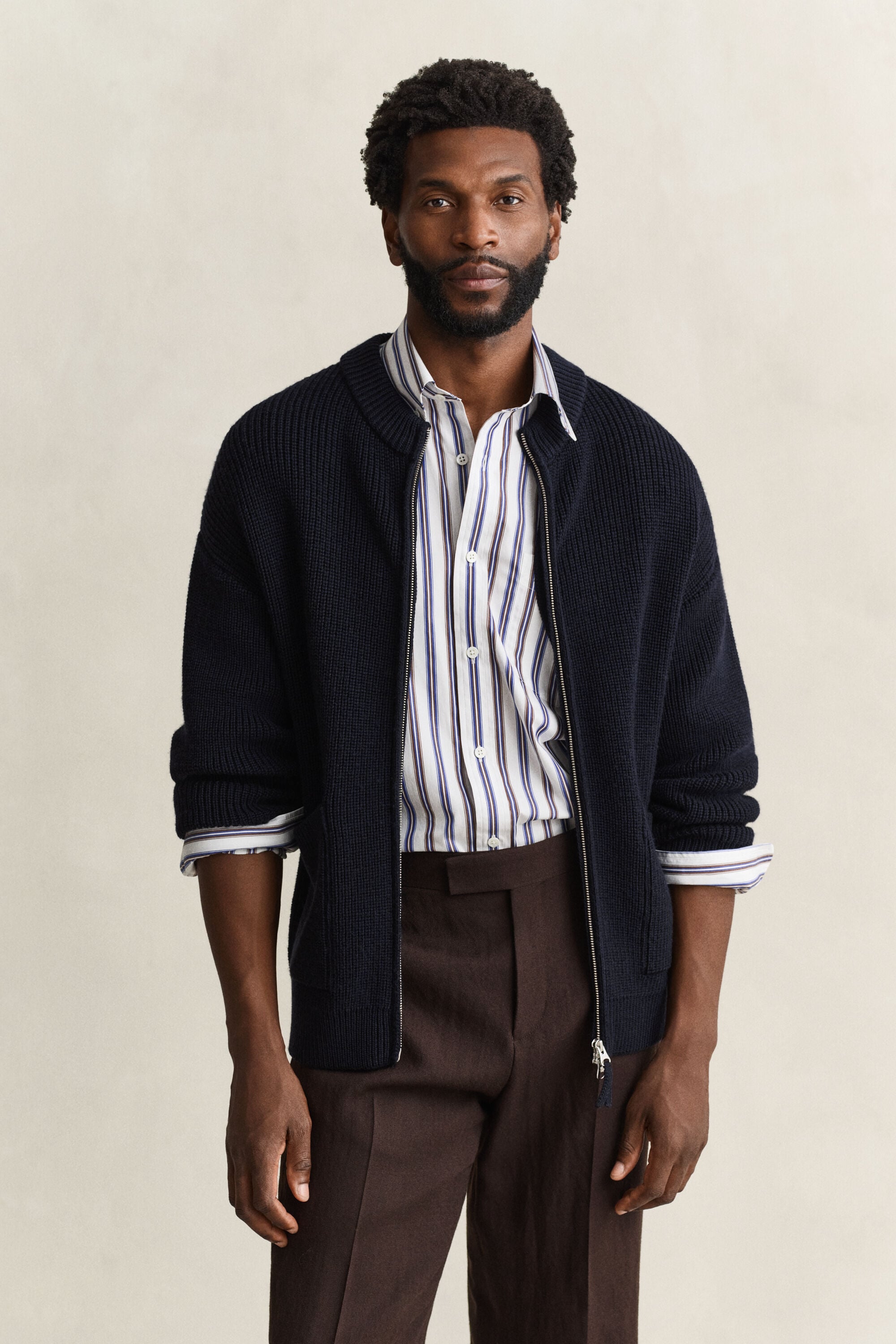 Ribbed Wool Zip Cardigan