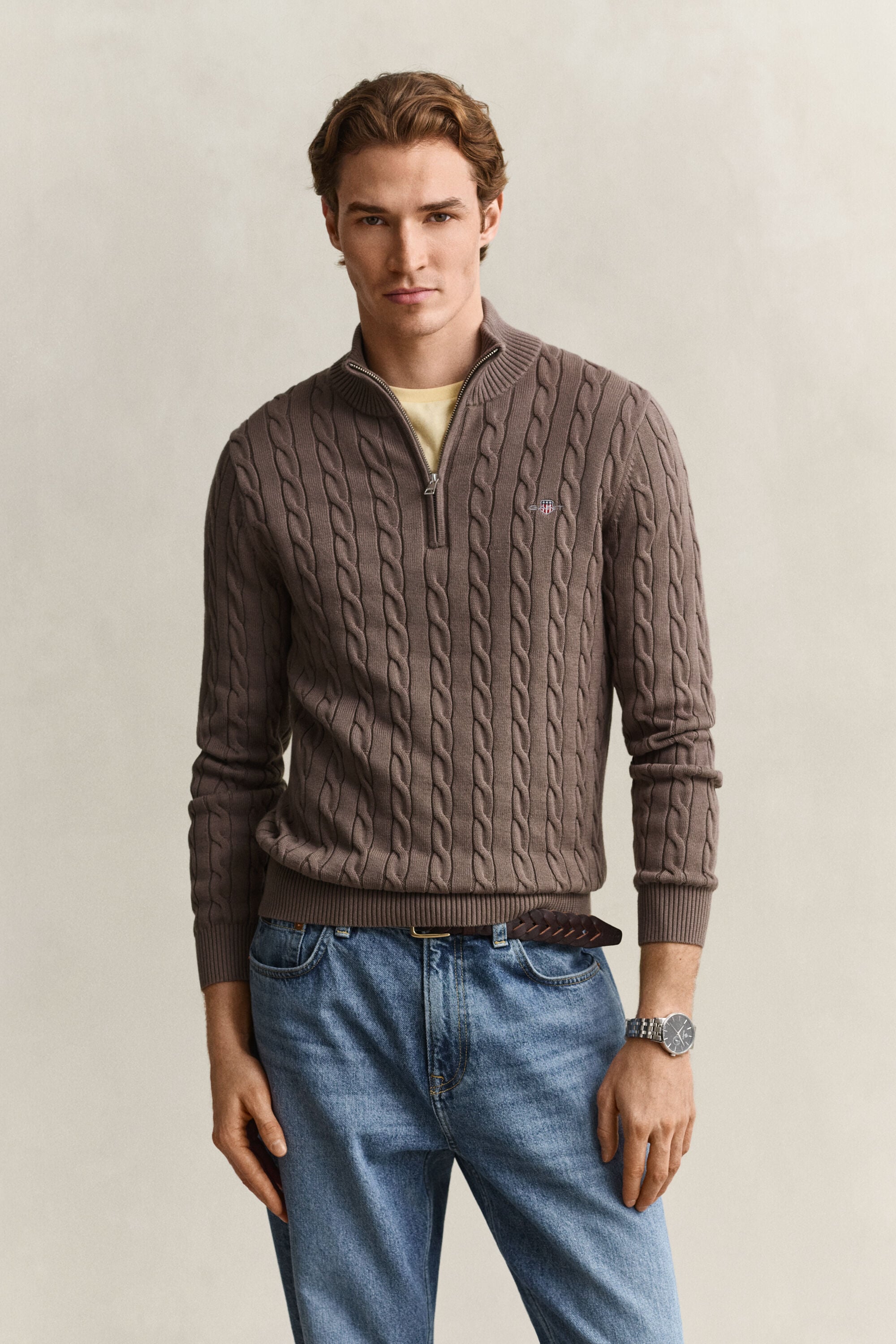 Pull à demi-zip en maille de coton torsadée