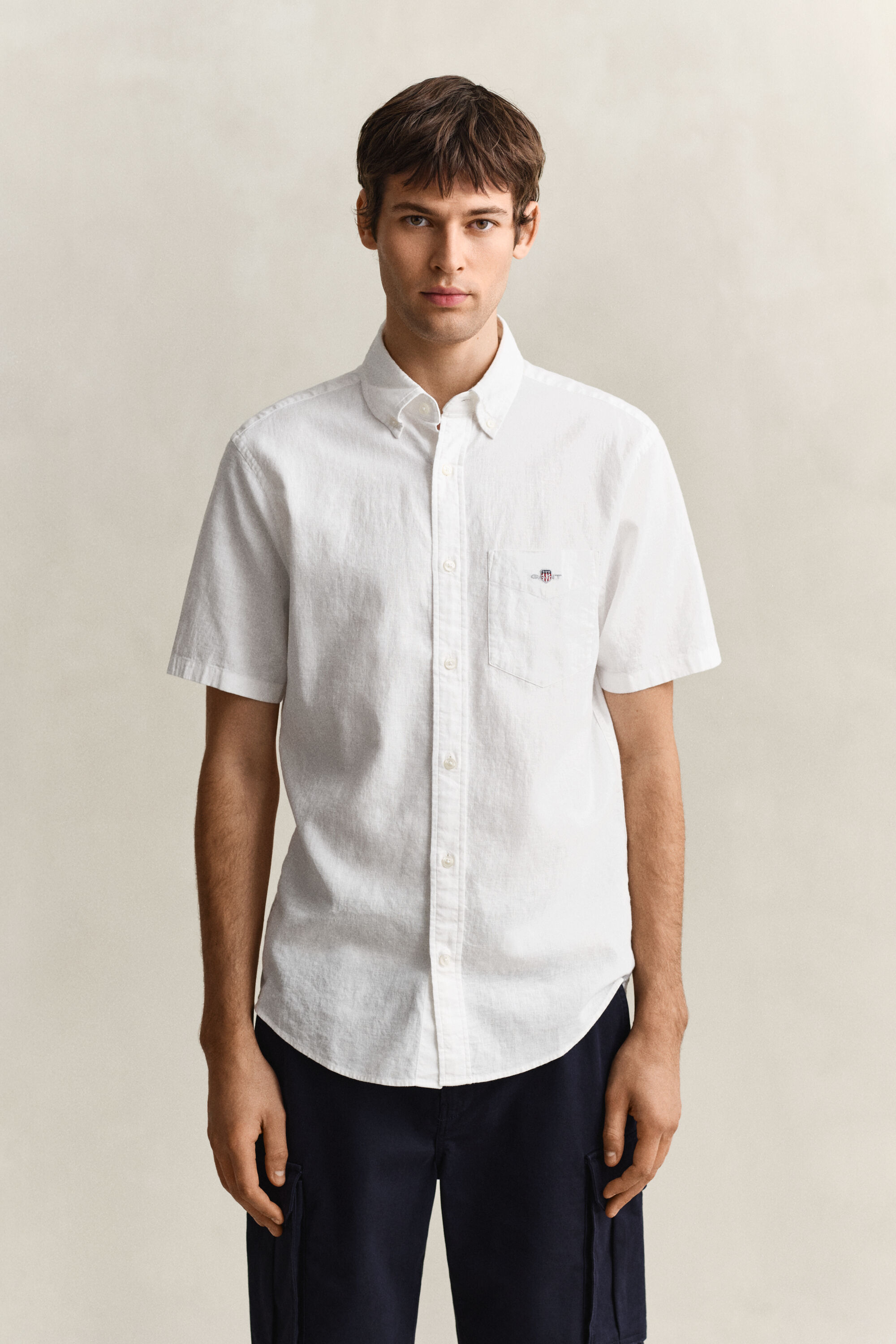 Camicia a maniche corte in misto lino