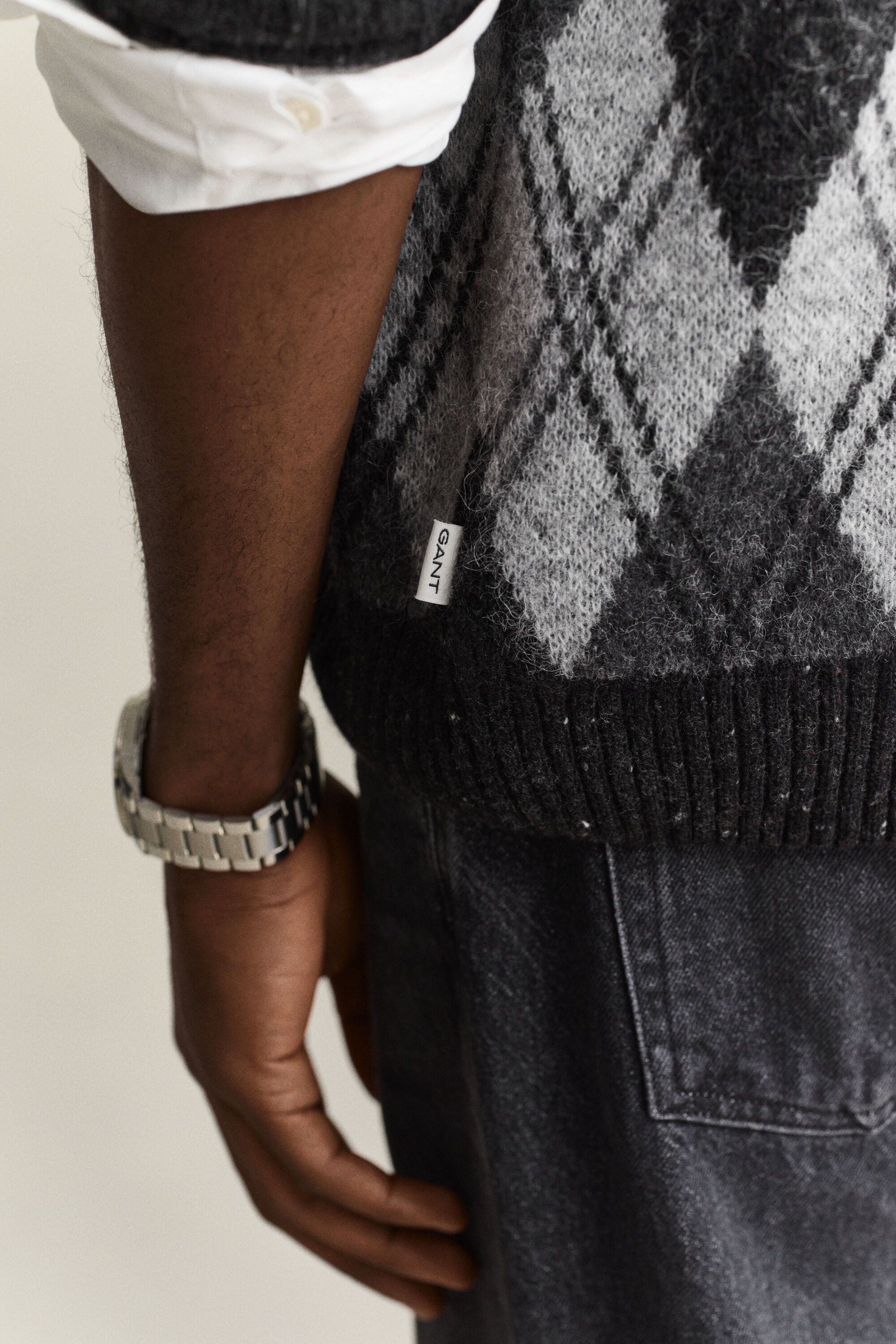 Alpaca Wool Blend Argyle Polo Cardigan