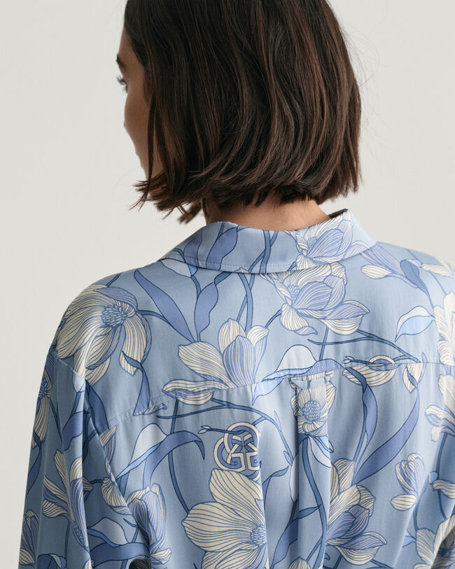 Magnolia Print Hemdblusenkleid
